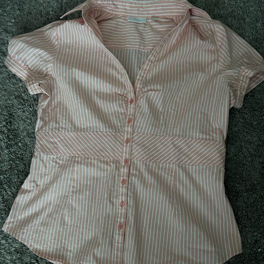 Pink Striped Button Down Blouse
